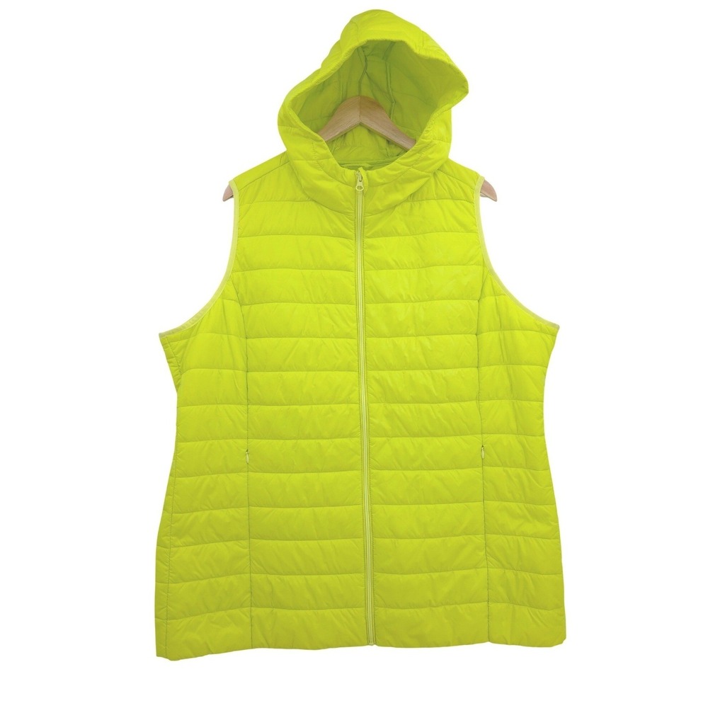 Torrid Womens 1X Lightweight Bright Yellow Hooded Full Zip Puffer Vest - Picture 2 of 11
